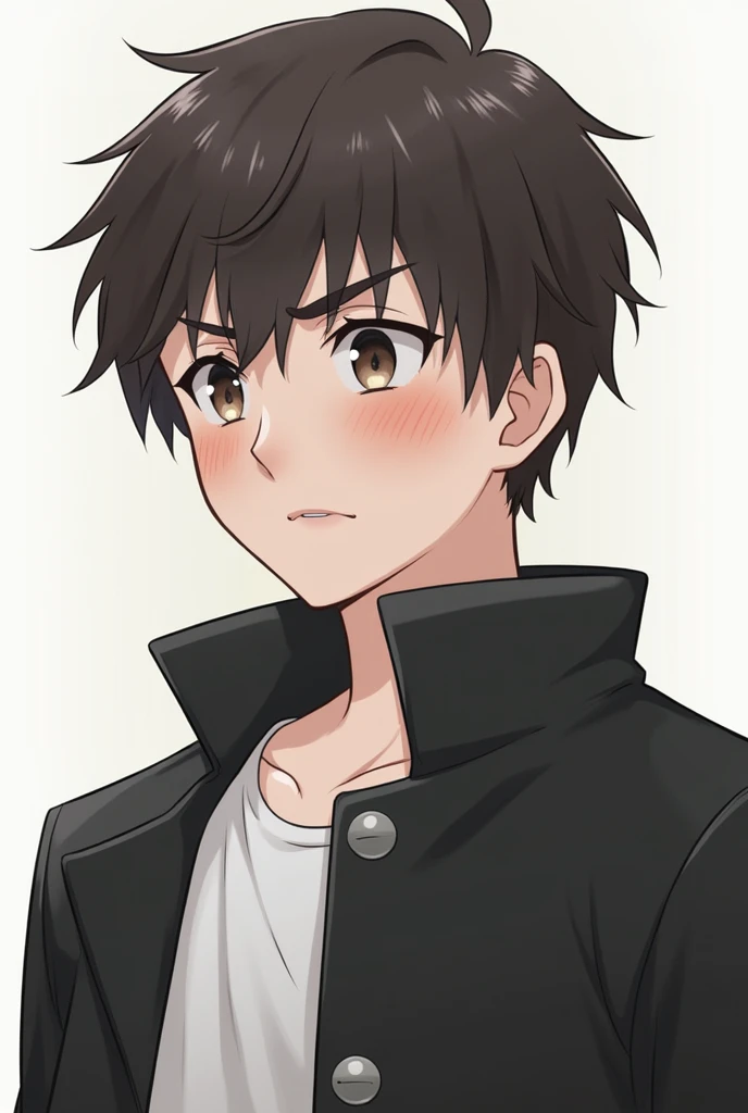 Young people、Dark brown hair、short hair、Thick eyebrows、Tsurime、Black coat、White innerwear、Expressionless、male、Thick eyebrows、""Thick eyebrows""