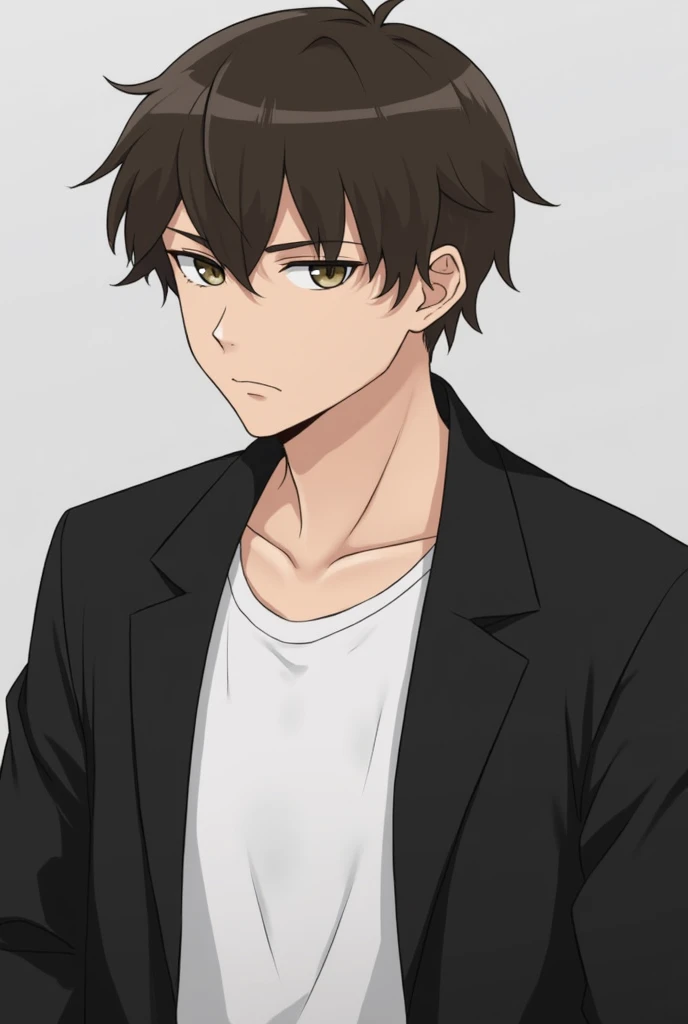 Young people、Dark brown hair、short hair、Thick eyebrows、Tsurime、Black coat、White innerwear、Expressionless、male、Thick eyebrows、""Thick eyebrows""