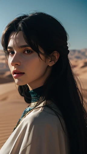 Goddess Ishtar in the desert, people of israel in the desert. cinematic lighting, depth of field, bokeh, realism, photorealistic, hyperrealism, professional photography, uhd, dslr, hdr