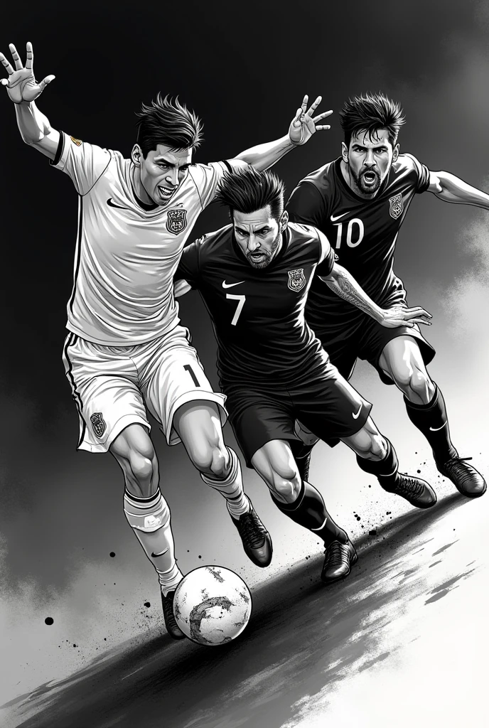 CR7 and Messi Neymar Manga, comic, black andwhite