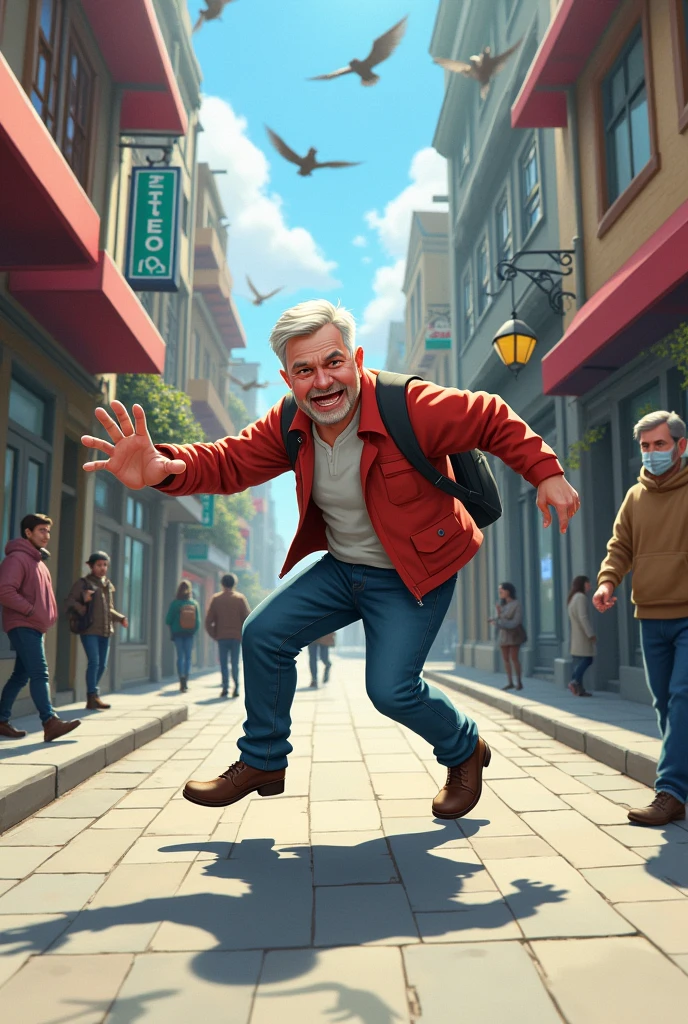 A person tripping on the street  