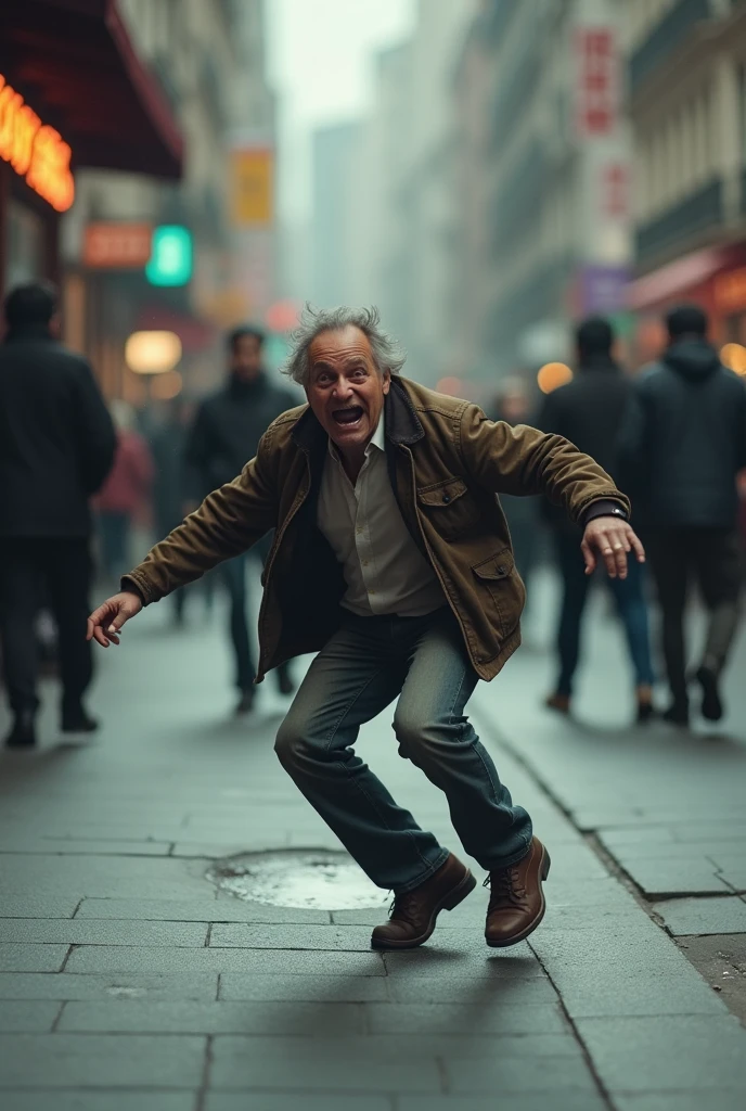 A person tripping on the street ,but he is dying of shame!
