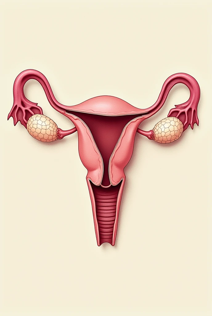 Women's uterus, anatomy scheme picture, realistic, precision, exactly, based by real medical anatomy image