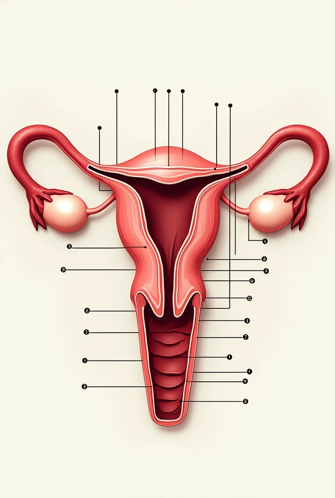 Women's uterus, anatomy scheme picture, realistic, precision, exactly, based by real medical anatomy image