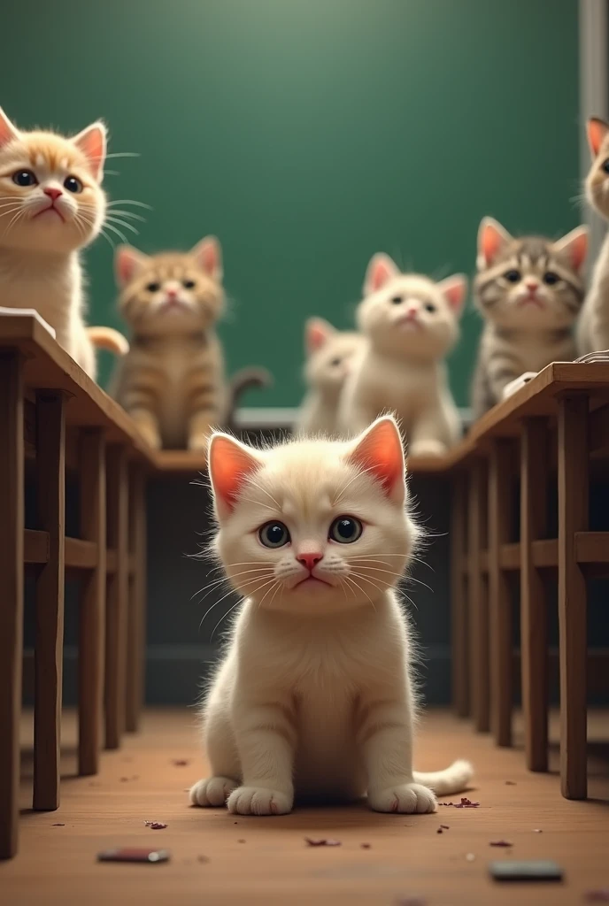 Make a kitten being bullied at kitten school