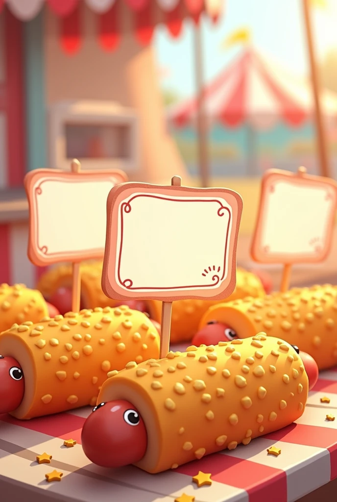 Blank menu on corn dogs with kawaii sticks