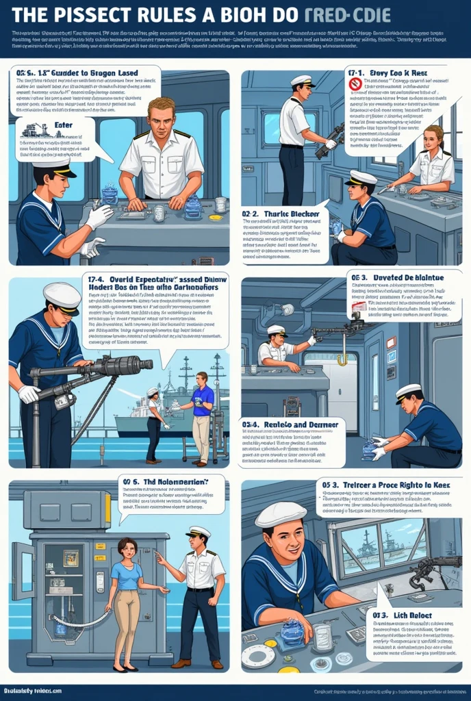 Create an image of a Non-Verbal Naval Work Safety Poster on Rules of Behavior and Conduct