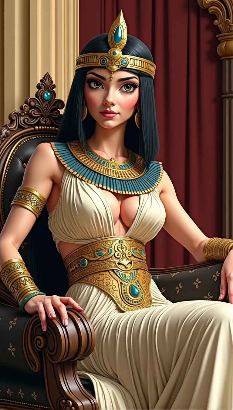 Cleopatra beautiful big breasts thin waist wide hips staring