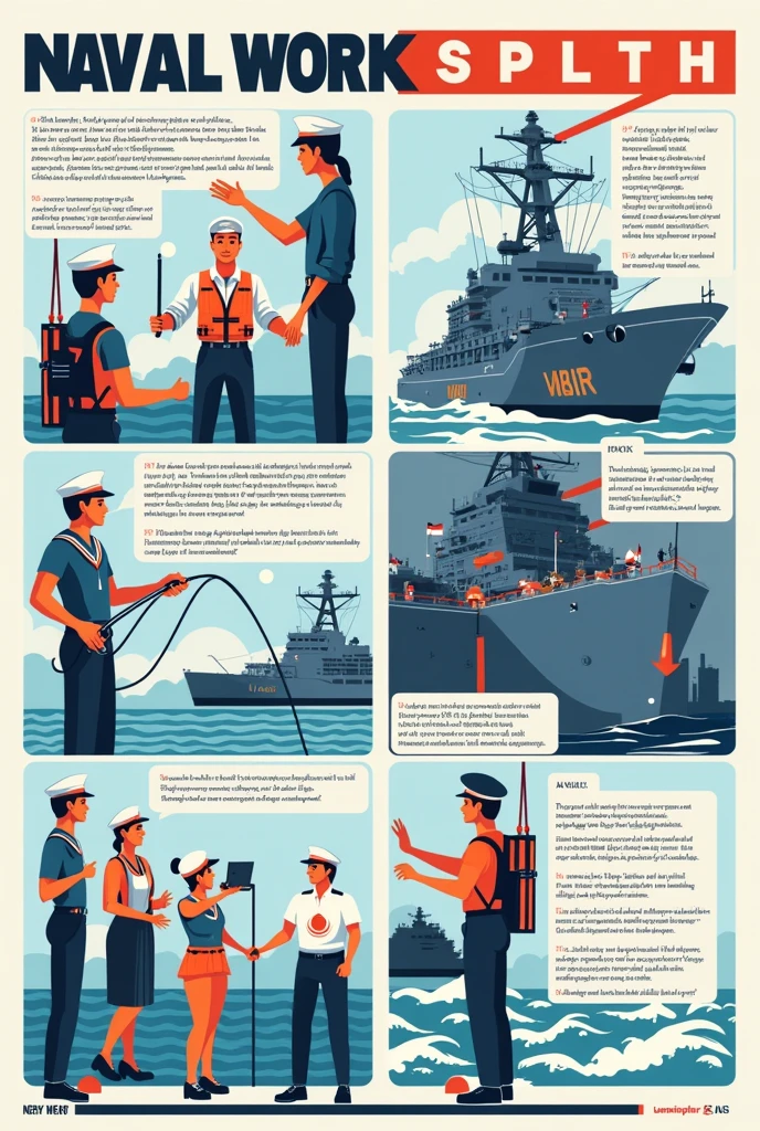 Create an image of a NON-VERBAL Naval Work Safety Poster on Rules of Behavior and Conduct and innovative