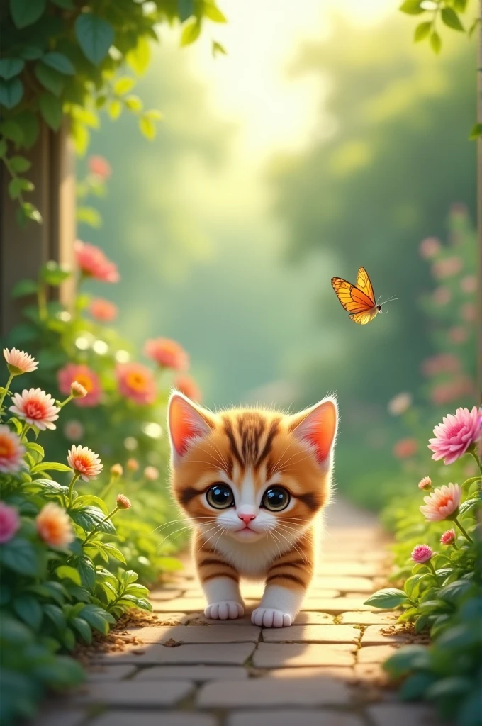A cute kitten playing in the garden