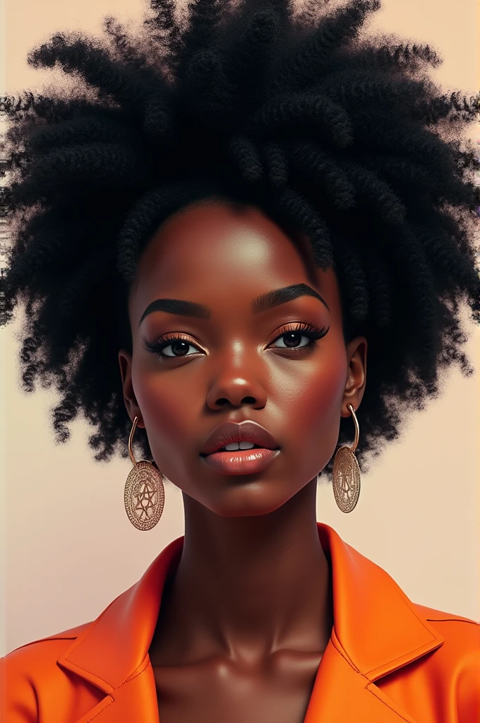 Create the picture of a young black lady with a kinky Afro hair. I want to use the picture to depict creativity showing off creative designing abilities