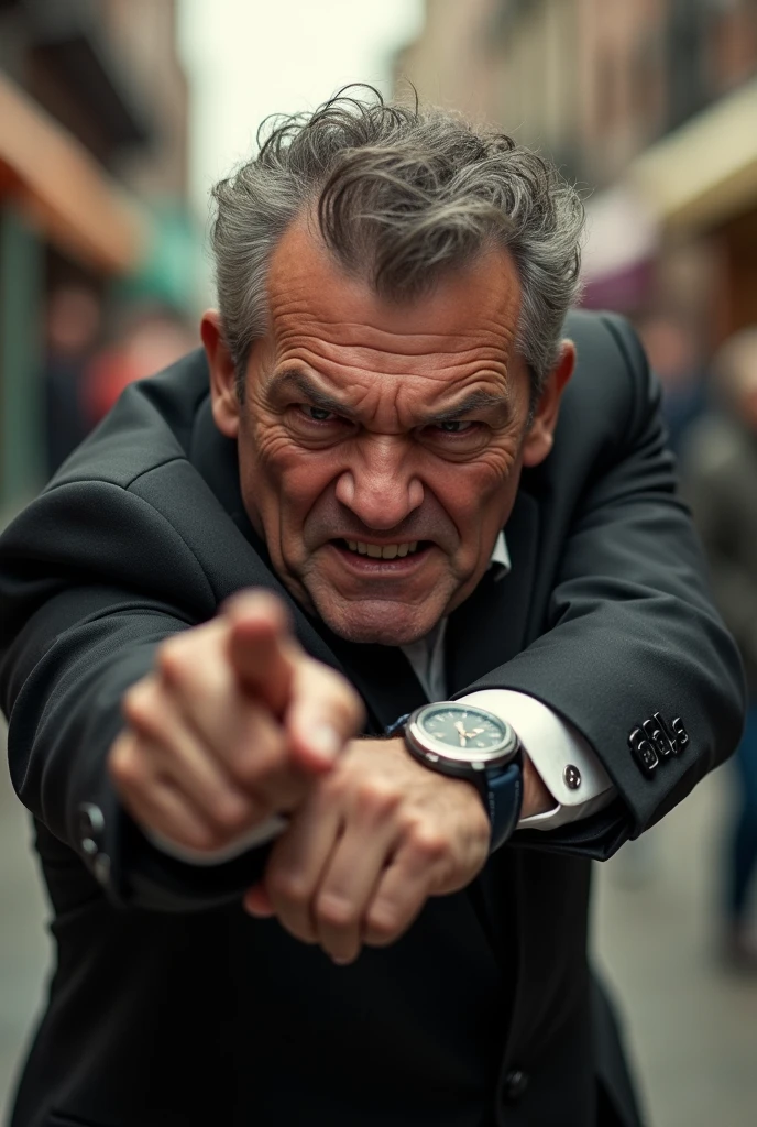 Someone pointing at his wrist with watch angry 