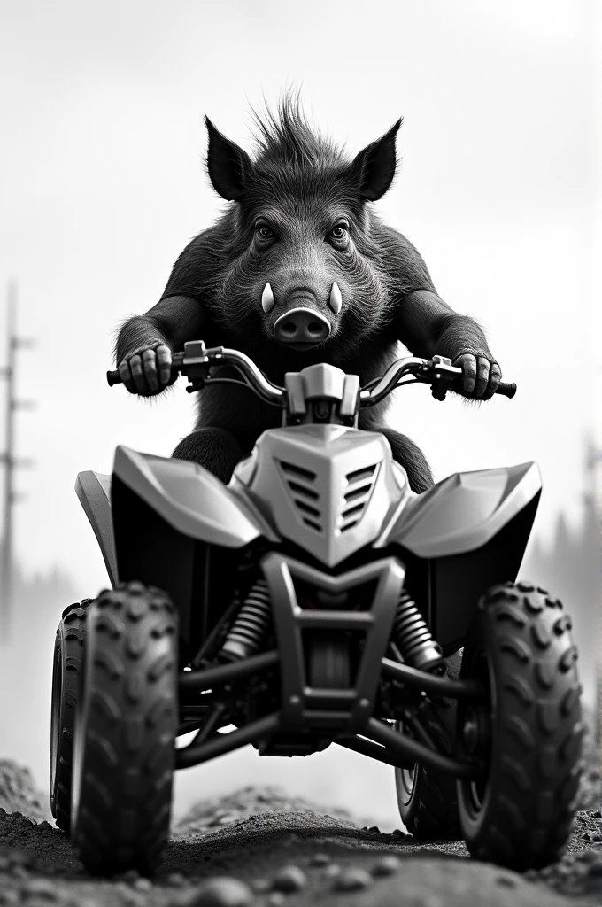 Wild boar on atv black white
