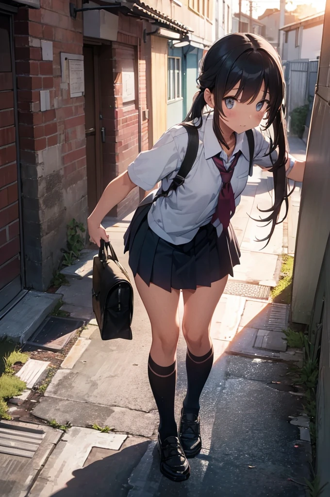 ((Highest quality)), ((masterpiece)), (High resolution), 8k, Best Shadow, The best natural light, Cinematic, (Two adult women climbing the stairs side by side), (Brown Hair,)、Looking back, bashful、Sailor collar、Fashionable white shirt、Sailor suit、Navy Pleated Skirt、(Navy blue socks)、((Rear view))、Angle from the rear, Navy blue socksにクローズアップ、Manga panel layout、Cartoon style、Manga Design、Station stairs、On the way to school, (The wind is blowing up from the ground, flipping up her skirt and revealing her panties:1.4), Stylish black and white striped satin panties, Slender body,Beautiful thighs, Embarrassed look, Iori, Perfect lighting, Perfect Shadow, Exact number of arms, Exact number of legs, Perfect Anatomy, Exact finger count、Exact number of legs、(Exact number of arms:1.0, Exact number of hands:1.0), (Perfect hands, Perfect Anatomy)