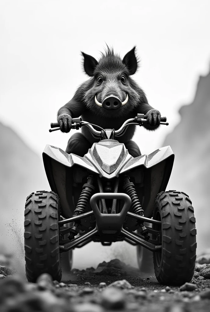 Wild boar on atv black white 