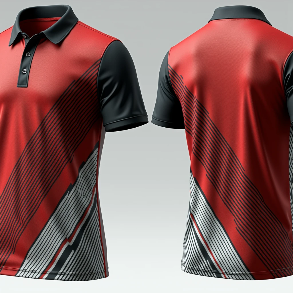Red and white sports polo shirt, the design is elegant but the polo with a V-neck