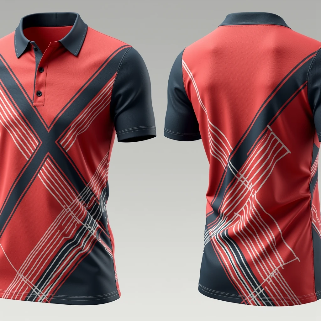 Red and white sports polo shirt, the design is elegant but the polo with a V-neck