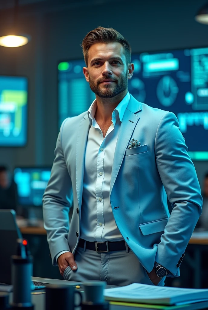 Image Description:
Create a visually striking and engaging image for a Facebook Ads campaign, designed to capture attention and generate strong interest in enrolling in an engineering course. The design should be impactful and inspire action. Include the following elements:
Central Focus:
Featured Person: Show a confident man wearing light-colored, formal attire (such as a light blue or gray suit) standing or sitting at a desk with engineering tools, a laptop displaying engineering schematics, or surrounded by tech and innovation elements. His attire should convey professionalism and approachability.
Dynamic Background: Use a vibrant and dynamic background that contrasts with the central figure. Consider a blend of modern technological elements or abstract patterns in a color palette that complements the light-colored attire.
Color Palette:
Use engaging and vibrant colors that create visual impact and contrast effectively with the light-colored attire. Consider using bold blues, greens, and metallics to evoke a sense of excitement and professionalism.
Professional and Clean Design:
Ensure the overall design is clean and professional, avoiding overcrowding. The image should convey sophistication and modernity while remaining easy to read and visually appealing at a glance.
The image should quickly grab attention, clearly communicate the benefits of the engineering course, and encourage viewers to take immediate action.
