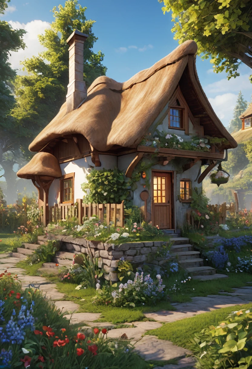 masterpiece, 8k, best quality, highly detailed, a small cottage shaped like a mouse