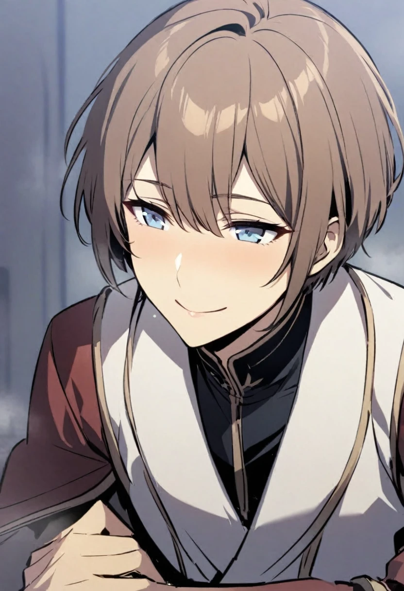 good looking, alone, boy, Bob Hair, Chestnut Hair, Light blue eyes, Smile Facial, cute,Active,noble,Naughty