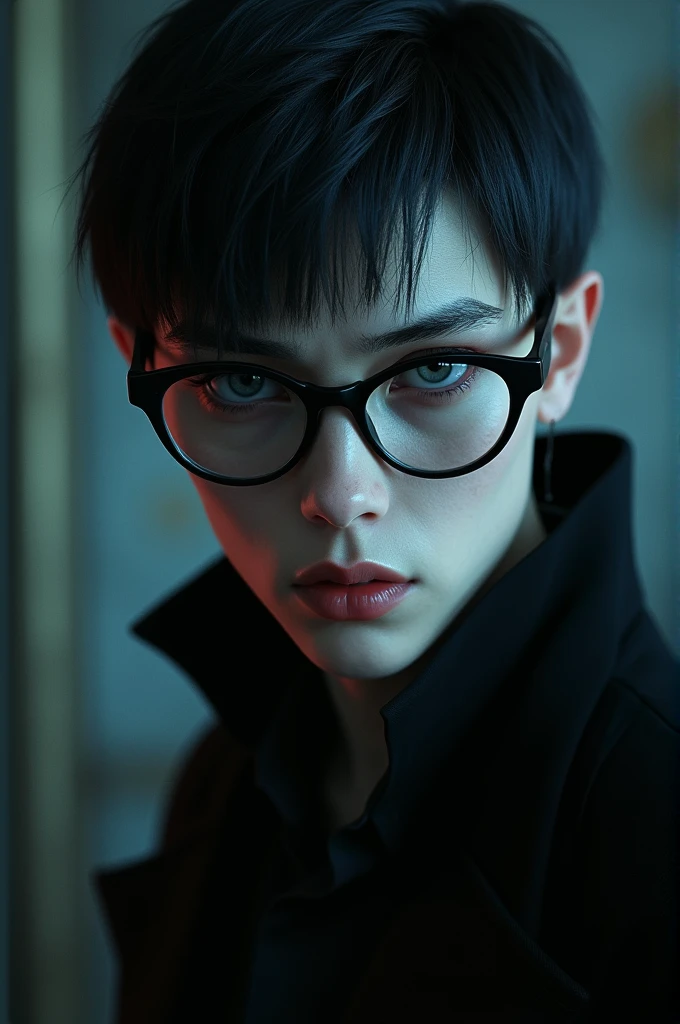 Vampire with glasses and short hair photographic 4k