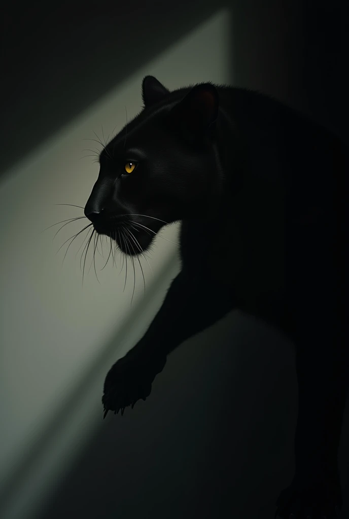 a detailed hand shadow creating a panther shadow, dramatic lighting, high contrast, dramatic shadows, cinematic, moody, dark and mysterious atmosphere, chiaroscuro, hyperrealistic, photorealistic, 8k, high quality, cinematic lighting, dramatic shadows, moody, atmospheric, realistic textures, detailed anatomy, detailed fingers, detailed claws, detailed fur, detailed eyes, realistic proportions, dramatic lighting, cinematic camera angle, dark and gritty, masterpiece