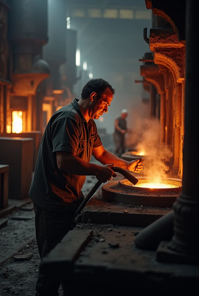  lead smelter working without PPE, hidden photo shot 