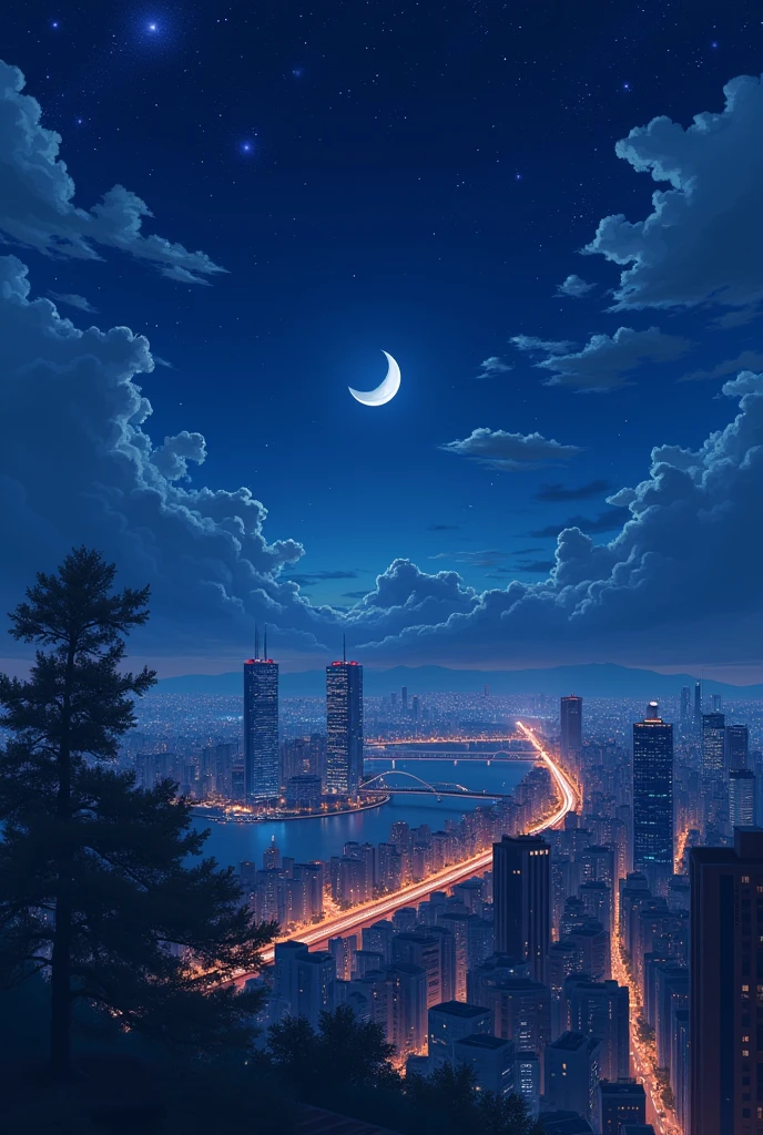 anime cityscape wide banner nightime