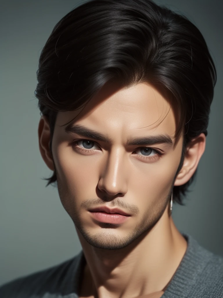 A man with short black hair. Hunter look, black eyes, armenian,
,Best Quality, High Quality