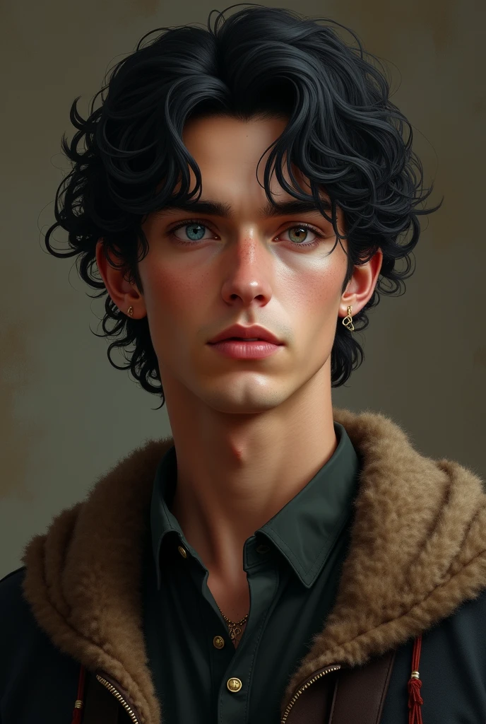 Ewan Thorn, possesses the typical Thorn features: lightly tanned skin, black hair that falls in gentle curls, , and intense heterocromic colored eyes, left eye is blue, right eye is brown. 25 years old, The youngest of the Thorne brothers, Ewan is still finding his place within the family. He’s the most gentle and artistic, with a talent for carving intricate designs into wood. Despite his softer side, Ewan is still a force to be reckoned with, especially when his family is threatened.