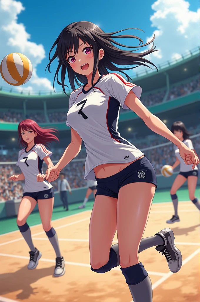 (highs quality,super cum-detailliert,Handdrawn style)Dynamic depiction of a volleyball ager anime,The main attacker of the Lash Valley team,Show confidence and passion in the scene of modern life。 --auto