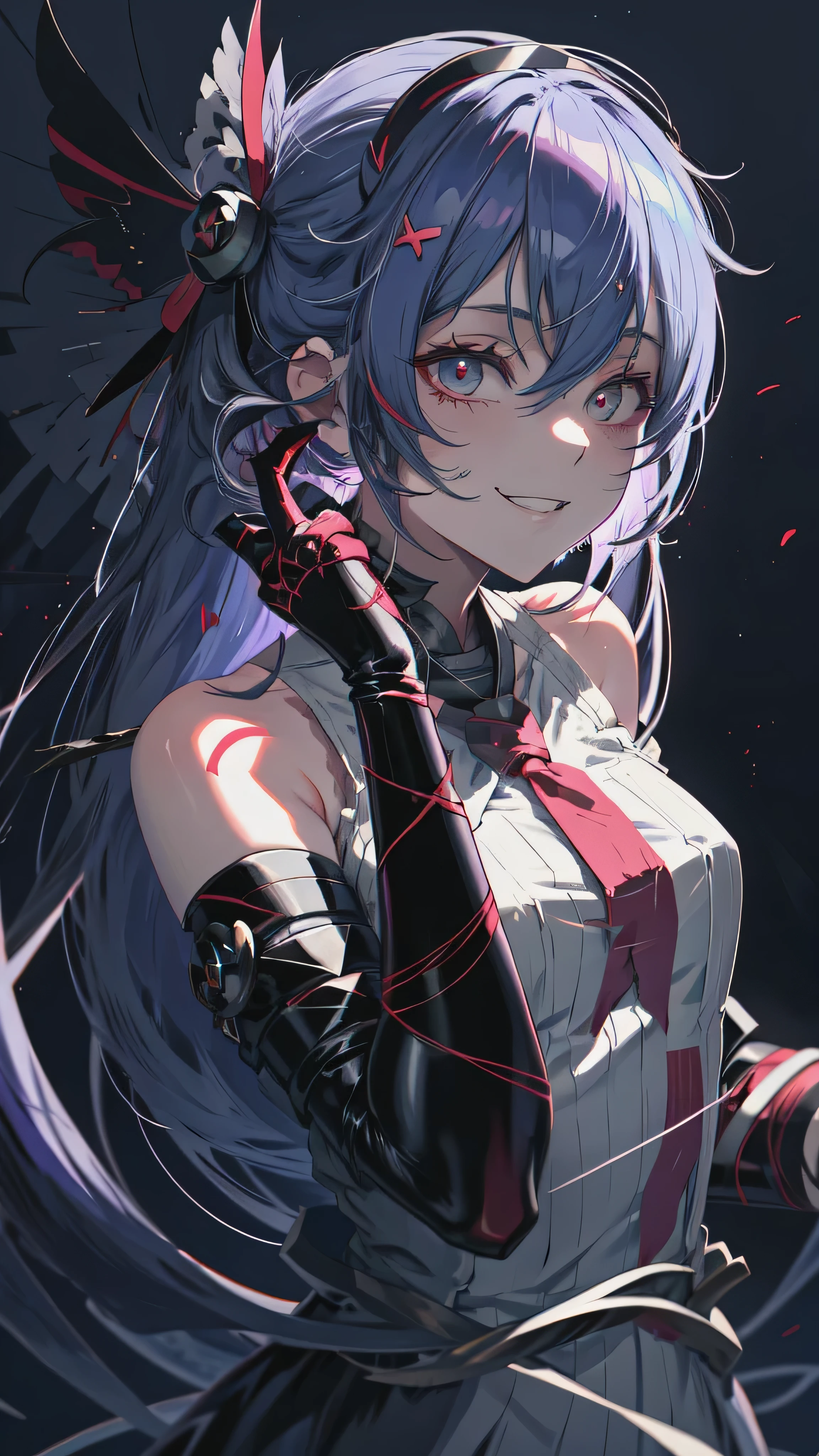 Anime Girls, gapmoe Yandere grimdark, gapmoe Yandere,, Yandere, Yandere intricate, portrait gapmoe Yandere grimdark, Anxious smile, [[[[smile wickedly]]]], Laughing lasciviously, Thrasher Smile Latex,elbow gloves