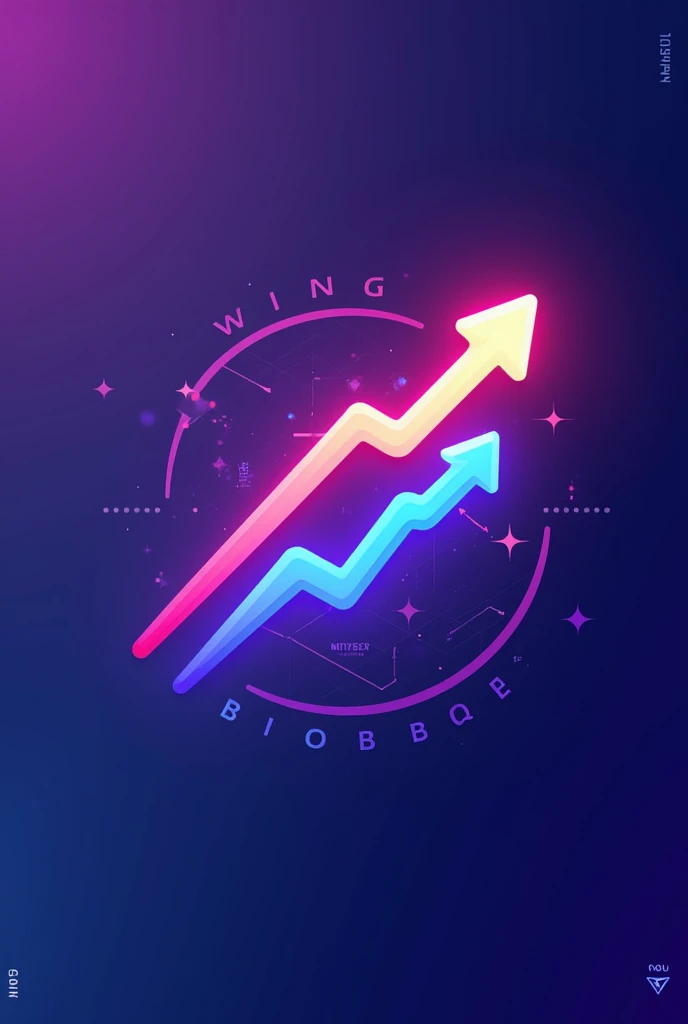 A vibrant and eye-catching logo for a Telegram channel that helps sellers increase sales on Wildberries and Ozon. The logo should evoke associations with growth and success. Use a gradient of purple (Wildberries) and blue (Ozon) colors. Incorporate elements symbolizing growth, such as an upward arrow, a graph, or a chart. The channel name is "WB & OZON News: Главное для селлера". --ar 1:1
