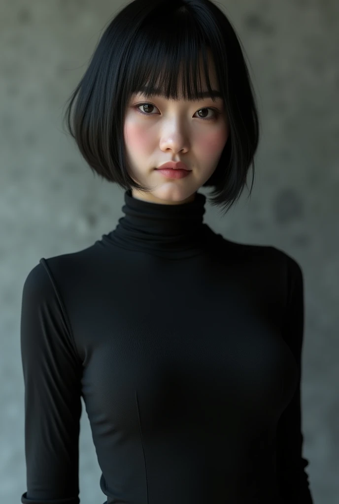 Japanese woman in tight mourning clothes, 25 talents、Tight clothing, Black Hair、Short Bob、Highest quality, 8k, masterpiece, Very detailed, Realistic, photoRealistic, Physically Based Rendering, Vibrant colors, Sharp focus, Studio Lighting