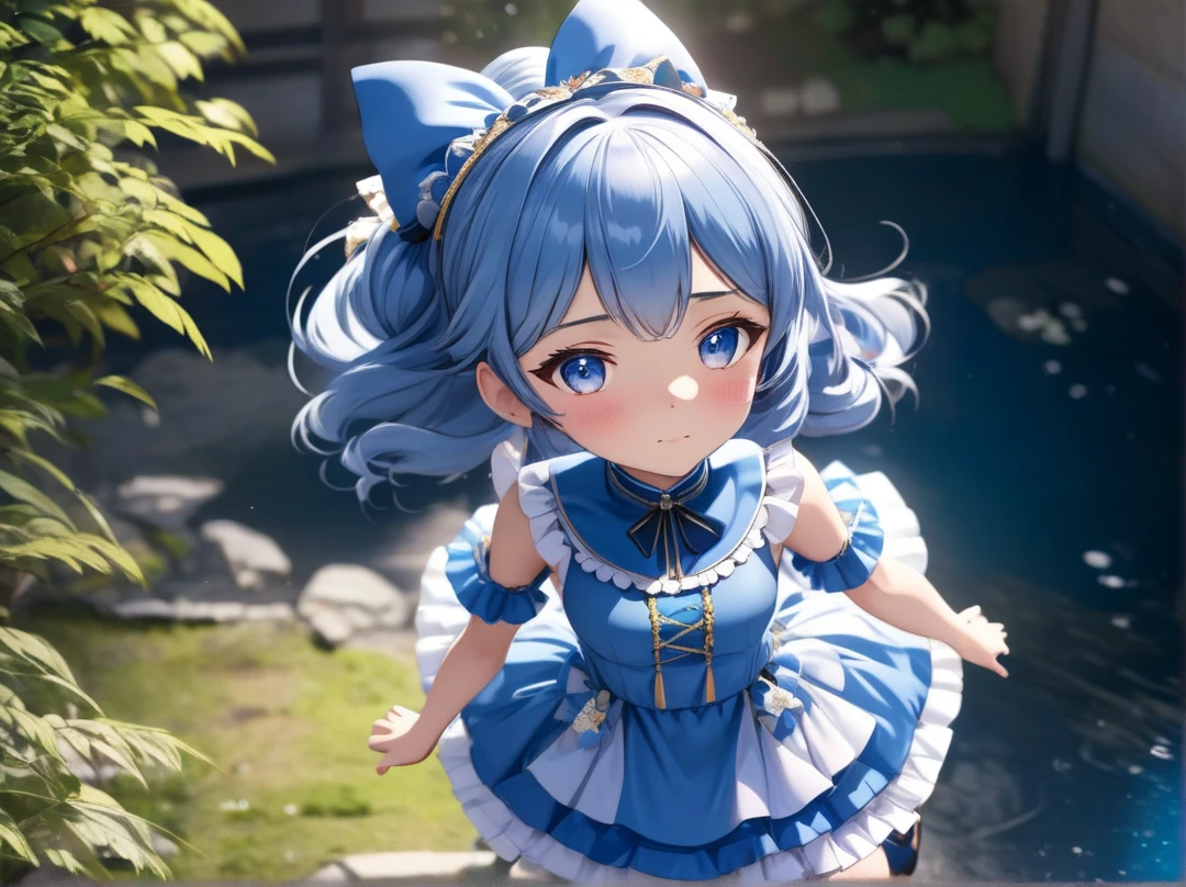 anime girl with long blue hair and blue dress, **** in dress, cute anime waifu in a nice dress, anime moe artstyle, render of a cute 3d anime girl, anime girl named lucy, , young anime girl, anime style character, female anime character, anime stylized, anime character, style of magical girl, an anime girl