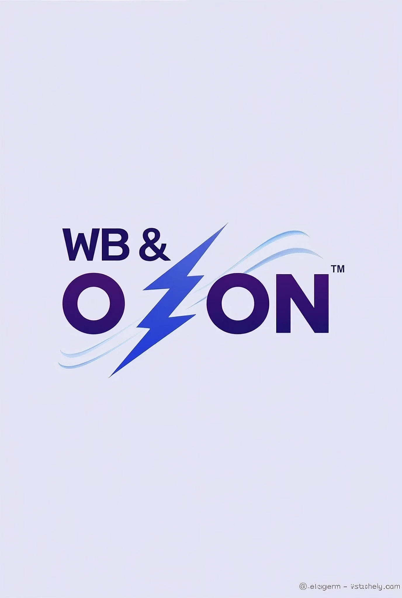  A modern, minimalist logo for a Telegram channel with news about Wildberries and Ozon marketplaces. The logo should be easily readable and incorporate elements associated with news, such as a lightning bolt, a newspaper, or a dynamic arrow. Use a combination of Wildberries (purple) and Ozon (blue) colors. The channel name is "WB & OZON News". --ar 1:1