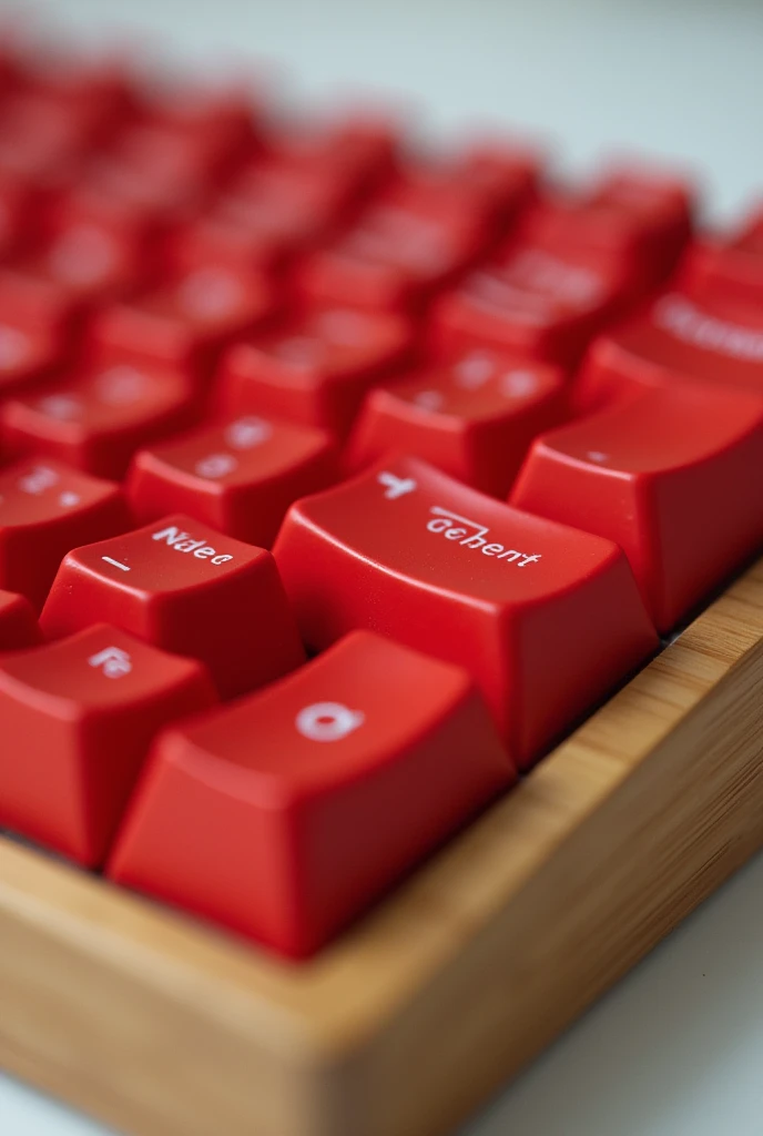 Keyboard with bamboo casing, red plastic keys