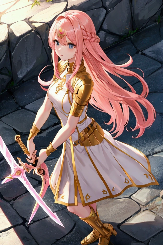   pink or golden hair with sword