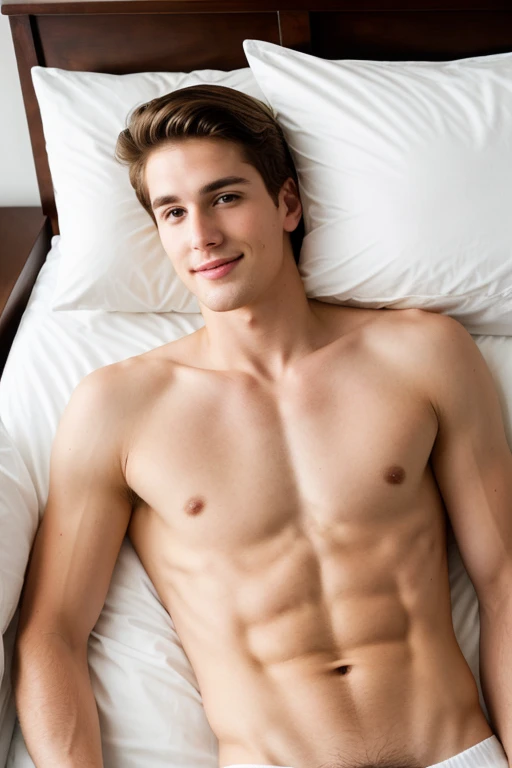 Young cute and handsome skinny white face beautiful soft skin 27 years old hitting the pillow with his brother