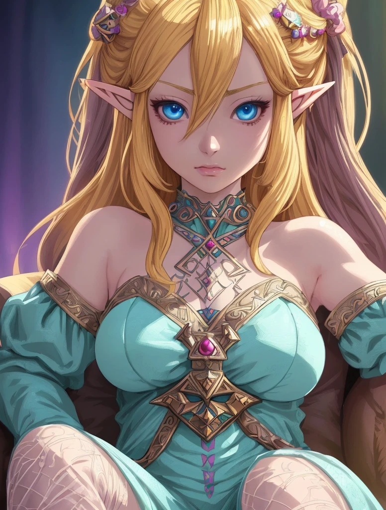 a close-up of a woman in a dress sitting on a sofa, elf girl, extremely detailed artistic germ, detailed digital anime art, Zelda Portrait, fanart best art station, 8K high quality detailed art, 2. 5d cgi anime fantasy artwork, 4K detailed art, wlop ross draws, detailed anime art, Artgerm and ArtStation Pixiv