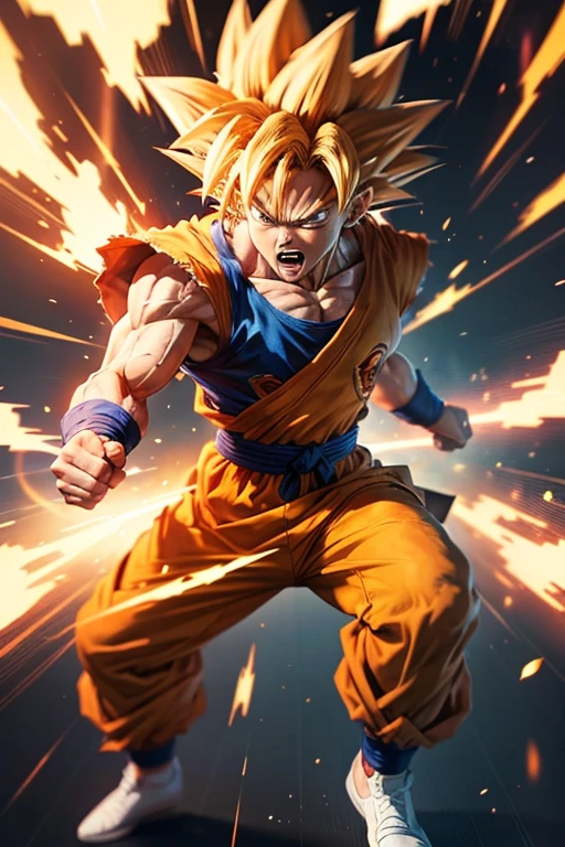 Goku transforming into a super Saiyan