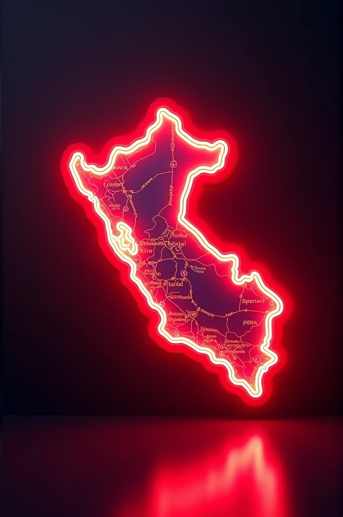 Map of Peru with red and white neon lights