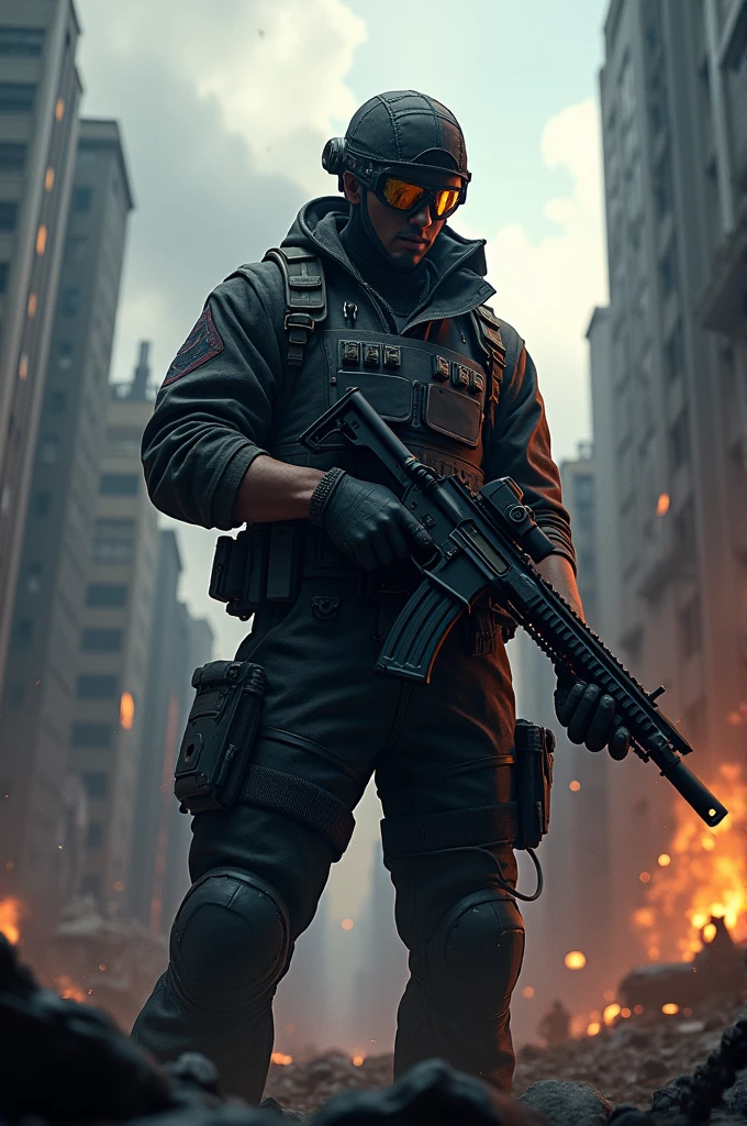 Create an image whose objective is to demonstrate confidence and death in free fire