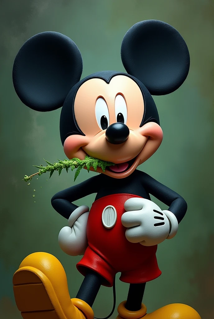 
portrait of mickey mouse consuming weed