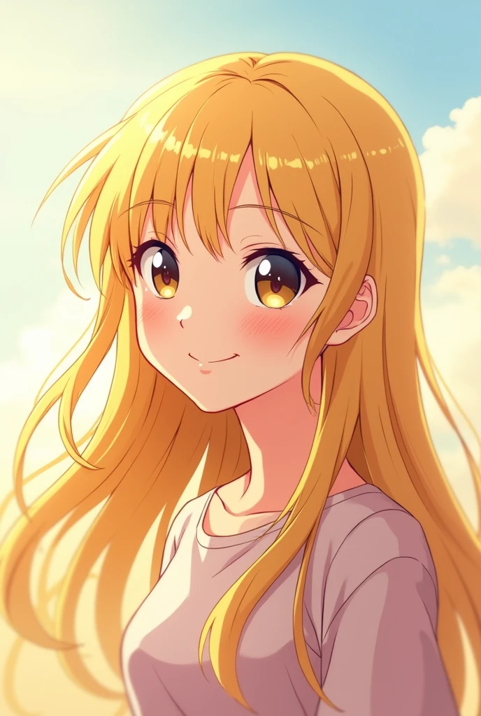 Create an image of a teenage girl but anime with blonde hair