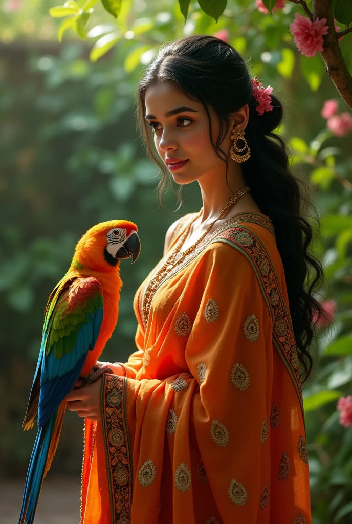 Nagma is waiting for her lover with saree & her parrot