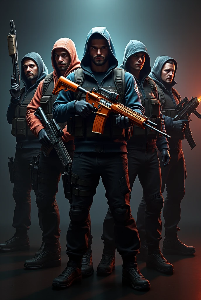 Create an image whose objective is to demonstrate confidence and death in free fire for a team profile, the name of that team is LOS SLAYERS