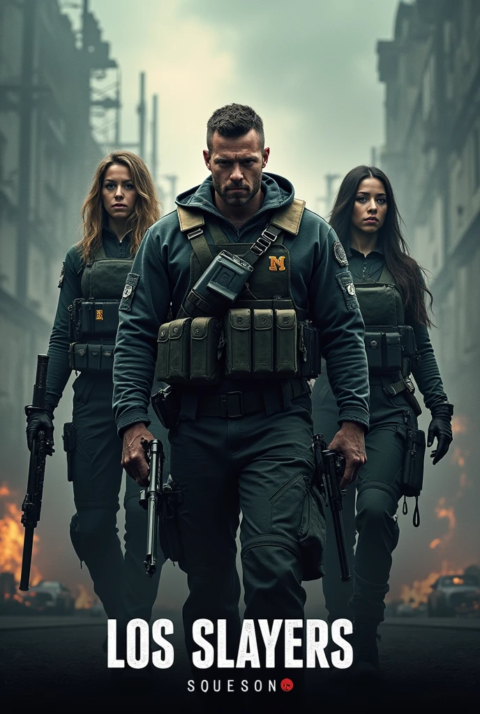 Create an image whose objective is to demonstrate confidence and death in free fire for a team profile, the name of that team is LOS SLAYERS, the name has to appear below the image.
