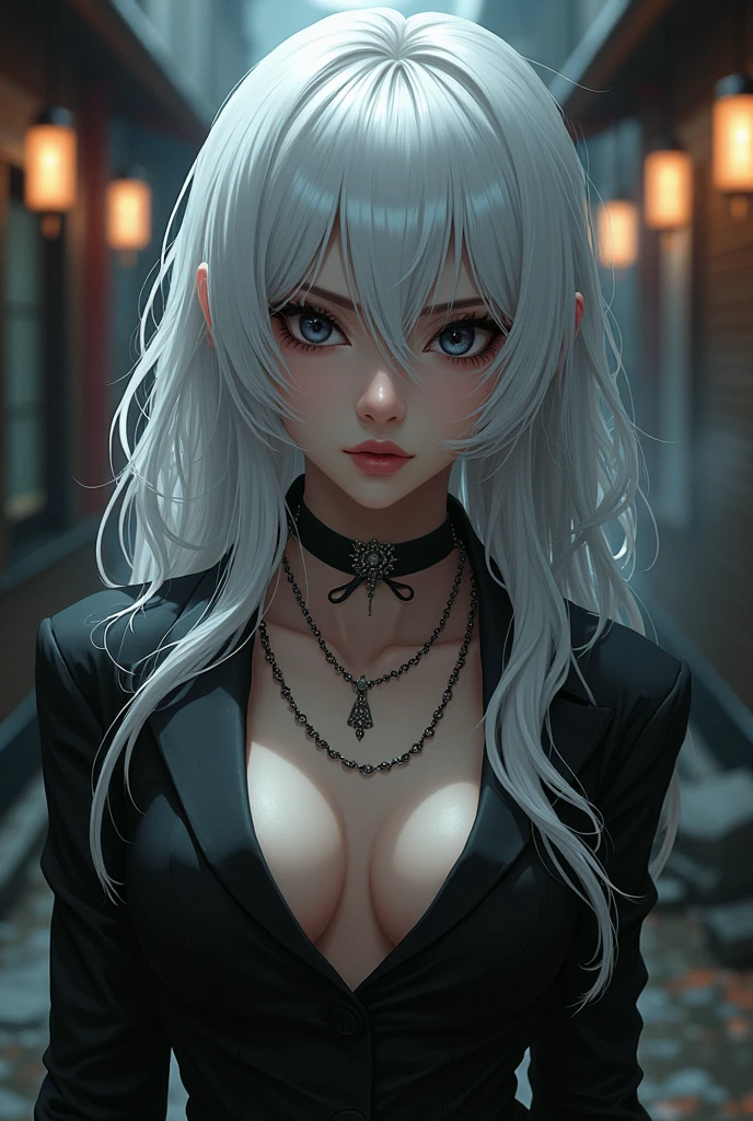 a woman with white hair and tattoos wearing a black bra top, dark fantasy style art, gothic fantasy art, dark fantasy art, beautiful vampire queen, beautiful vampire female queen, beautiful elegant demon queen, fantasy dark art, vampire girl, in style of dark fantasy art, dark fantasy horror art, female vampire, seductive cyberpunk dark fantasy, dark fantasy mixed with realism