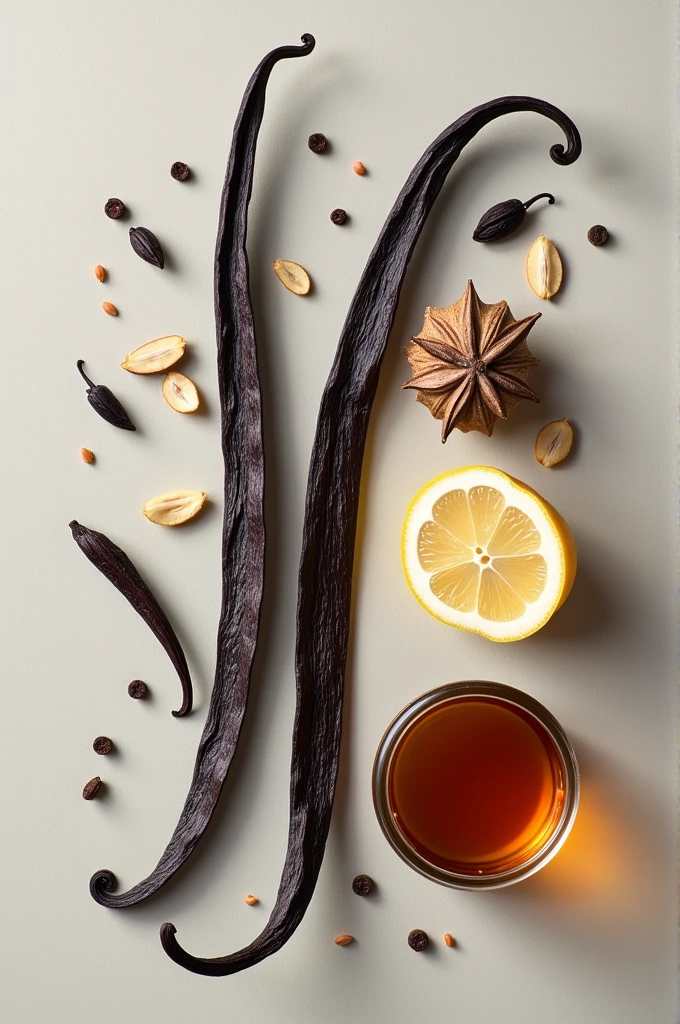 Create a still life of vanilla or elements that have to do with vanilla 